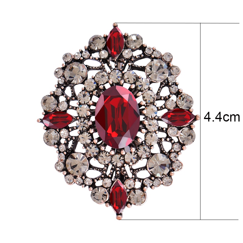 SINLEERY Gothic Style Red Black Blue Oval Big Stone Brooches For Women AAA Cubic Zircon Pins Jewelry Accessories ZD1 SSG: XZ144R