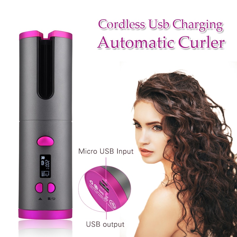 Rizador de pelo inalámbrico de cerámica automático, ondulador de pelo inalámbrico con USB, para playa