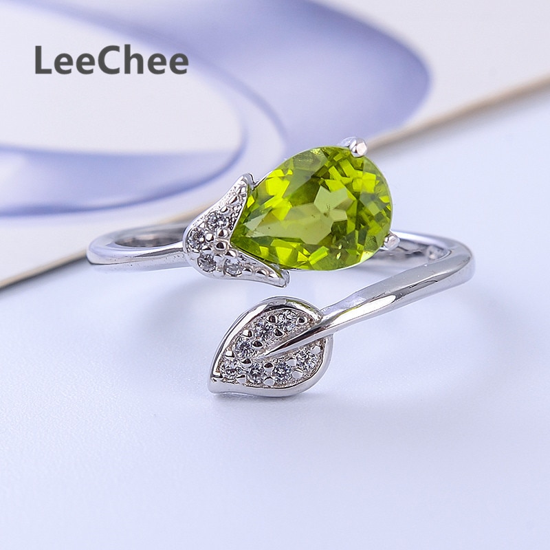 100% peridoto Naturale anello di cristallo verde della pietra preziosa di colore 6*8 millimetri resizable regalo di compleanno Reale 925 Argento Sterlina del Solido gioielli