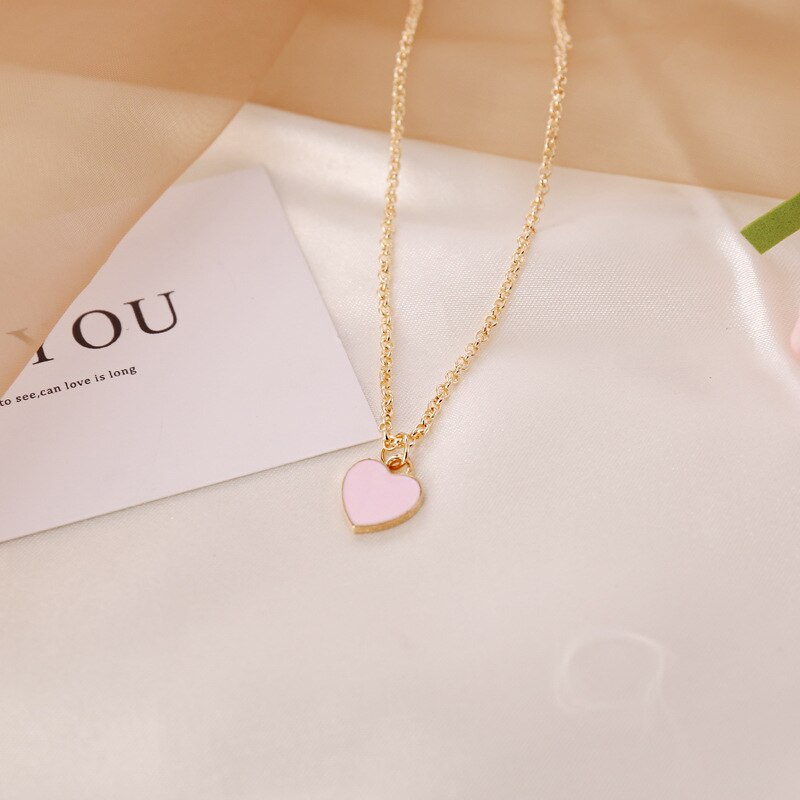 Red Pink Blue Heart-shaped Pendant Necklace Women's Wedding Clavicle Chain Jewelry Romantic Valentine's