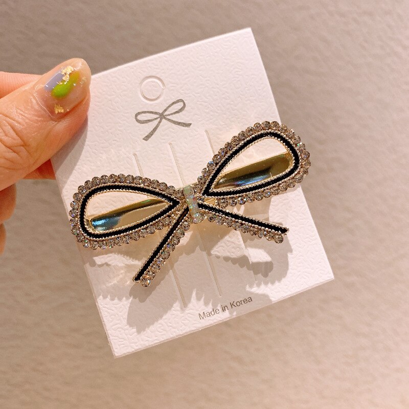 Horquillas para el cabello con diamantes de imitación para niña, horquillas para el cabello con flores y perlas de imitación, horquilla para el cabello con moño: Bow tie crystal