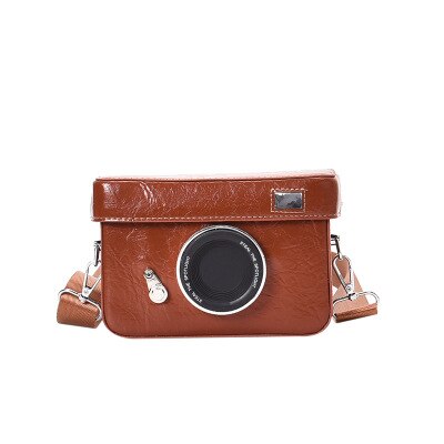 Kvinder pu læder kamerataske form clutch dame håndtaske vintage crossbody skuldertasker dame casual mini messenger taske: Brun