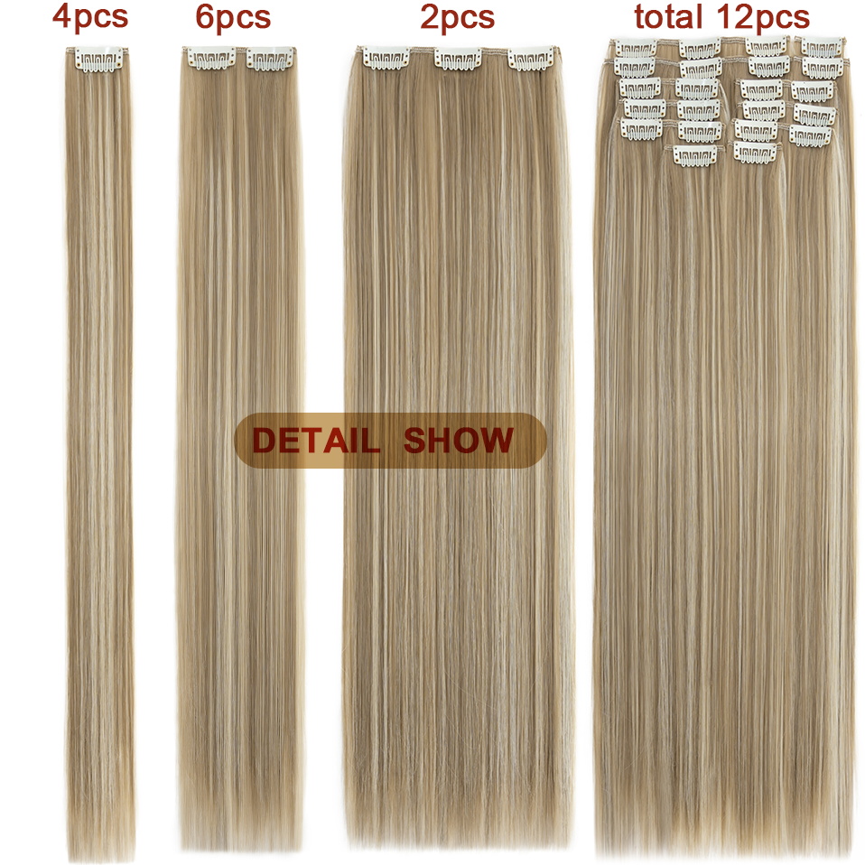 BENEHAIR 180g Straight Clip in hair extensions 22" 12PCS Hair Extensions for Women Full Head Heat Resistant Synthetic Hairpiece