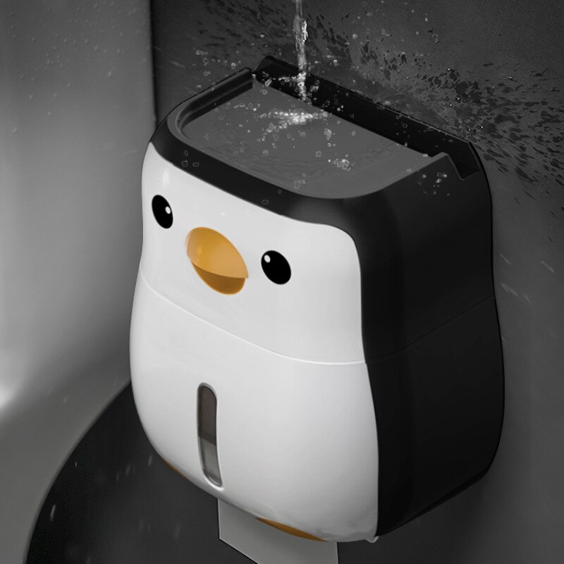 Portable Toilet Paper Holders Penguin Toilet Paper Holder Wall Mounted Punch Free Waterproof Tissue Box Home Bathroom Storage