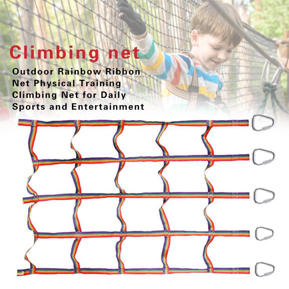 Outdoor Rainbow Ribbon Children's Climbing Net sturdy nylon Physical Athletic Competitive Training Net For Fitness Training