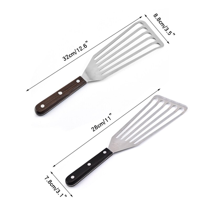 Stainless Steel Slotted Turner & Fish Spatula Steak Spatula with Wooden Plastic Handle Kitchen Tools Small Large Size