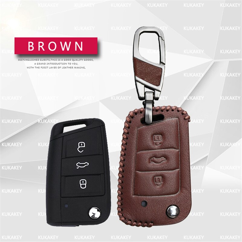 Læder bil nøglering nøgle cover til seat leon  fr 5f 2 1m mk2 mk3 mk4 mk1 ibiza 6j ateca arona tarraco nøgleholder tilbehør: Brun