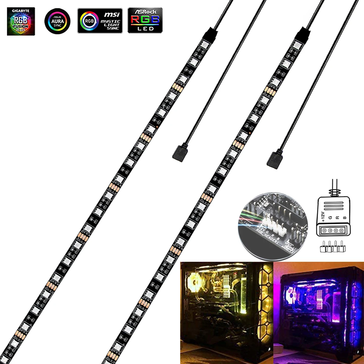 Tira de luces LED RGB 5050 para juegos, línea de rama para 12V Aura Sync, Control de placa base, carcasa de ordenador, 0,5 M- 2M, 4 pines, cabezal RGB