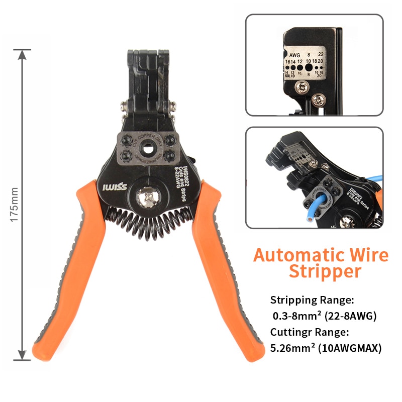 Automatisk afisoleringstang trådafisoler multifunktion elektriker trådafskærer 0.35-8.2 mm² multifunktionel trådkabel stripper