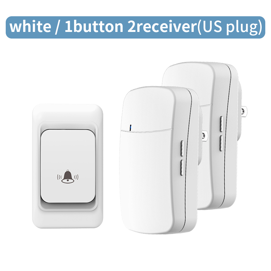 Timbre inalámbrico RF de 433MHz, Kit de timbre para casa, 100M de larga distancia, 38 tonos de llamada, timbre de puerta, enchufe europeo y estadounidense, botón receptor, Control remoto: Oro