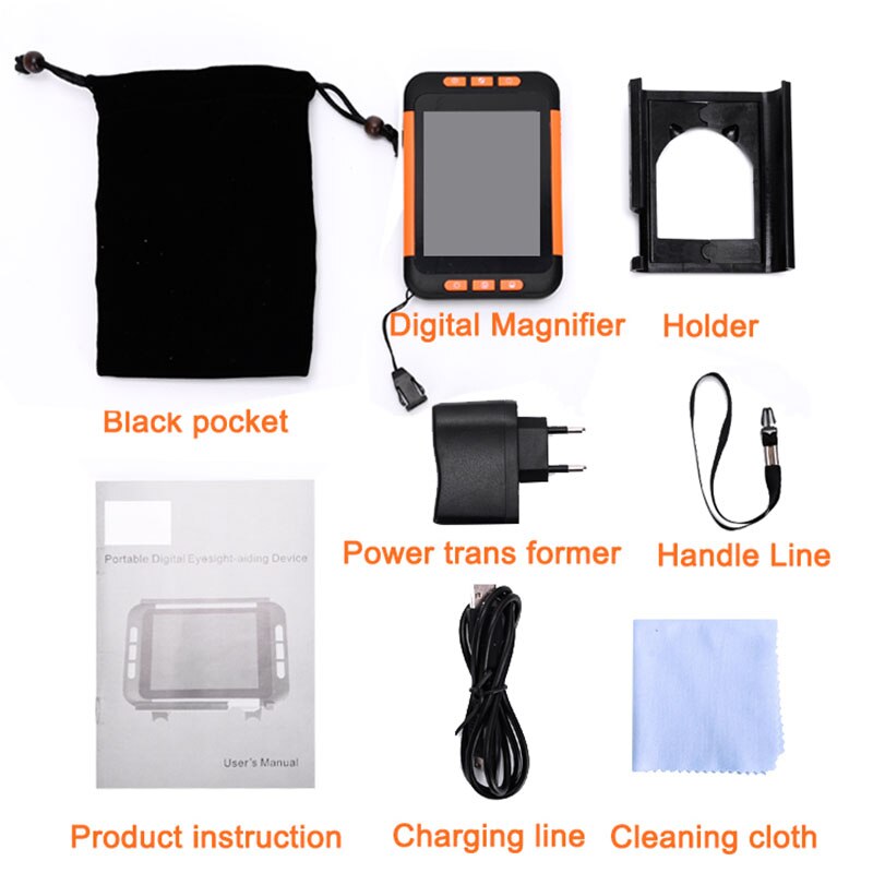 3.5 tommers lcd bærbar video digital nifying glass svaksyn elektronisk lesehjelp elektronisk visuelt hjelpemiddel (eu støpsel)