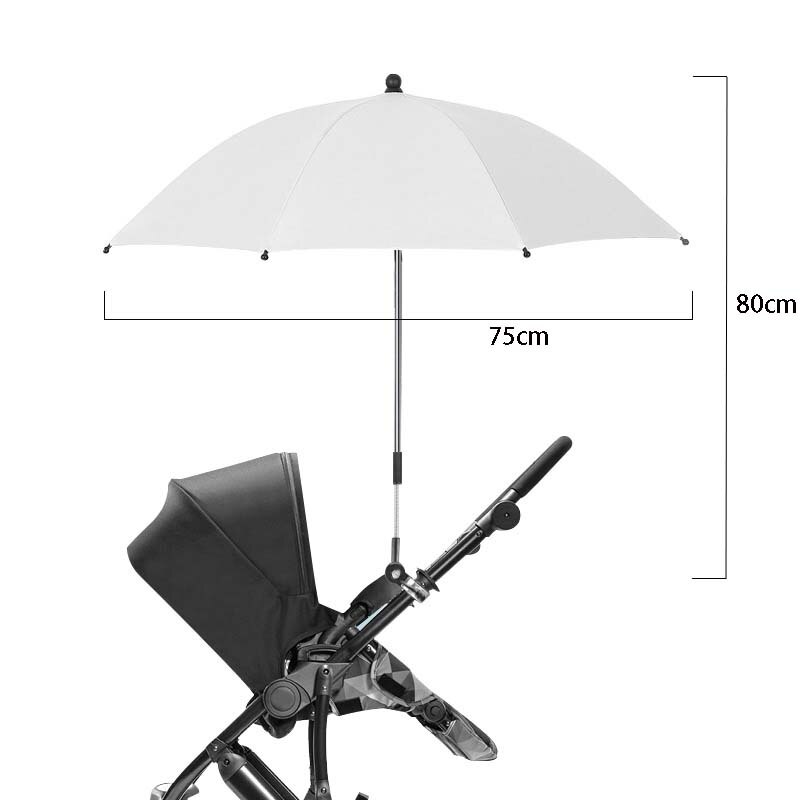 Universal Baby Stroller Folding Umbrella UV Protection Rainproof Infant Stroller Cover Umbrella 360 Degrees Adjustable Sunshade: 75cm White