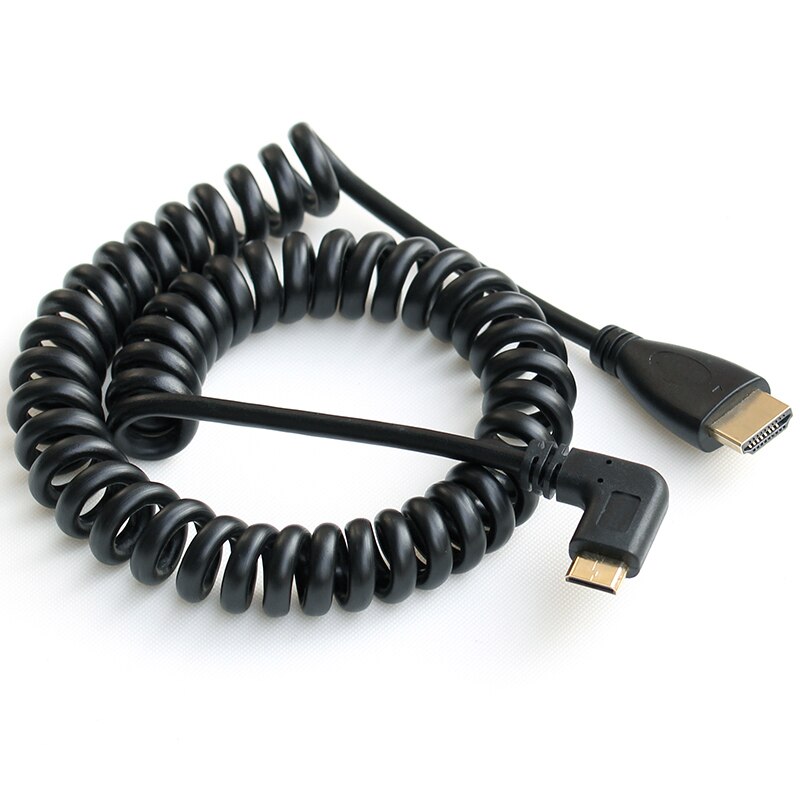 Spring Coiled Spiral Cable 90degree HDTV Male to Male Plug Cable For TV Camera Display 2m HDTV kaben: Blue