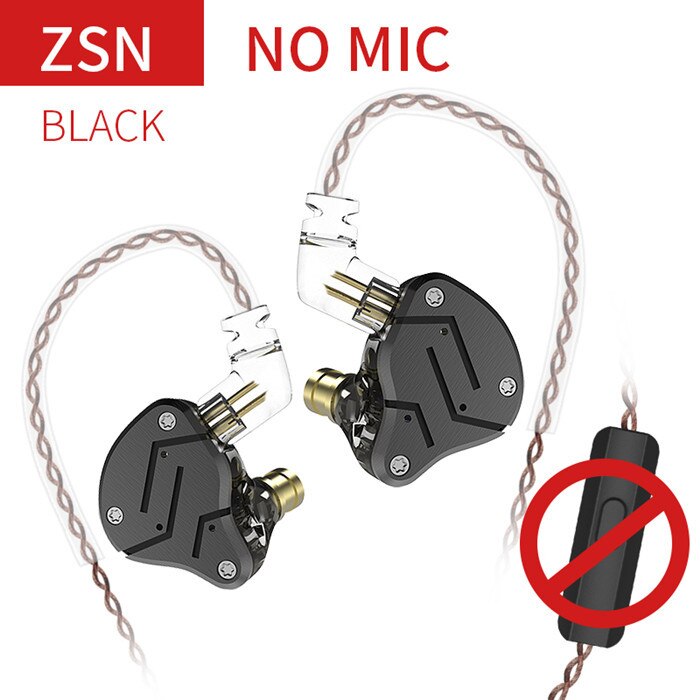 KZ ZSN métal oreille écouteurs technologie hybride 1BA + 1DD HIFI basse écouteurs dans l'oreille moniteur jeu casque Sport bruit écouteurs: ZSN Black No Mic