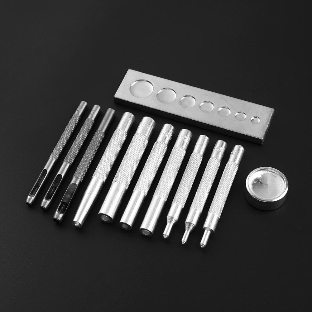 12/11pcs DIY Leather Tool Die Punch Hole Snap Rivet Fastener Buttons Installation Tool Kit For Leather Handicrafts Accessories