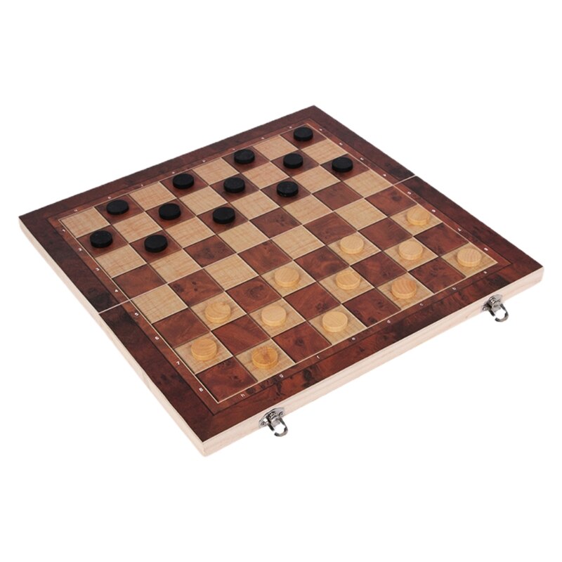 Wooden Chess Set Folding Large Board With Chess Pieces Interior for storage Port Q84C: 39CM