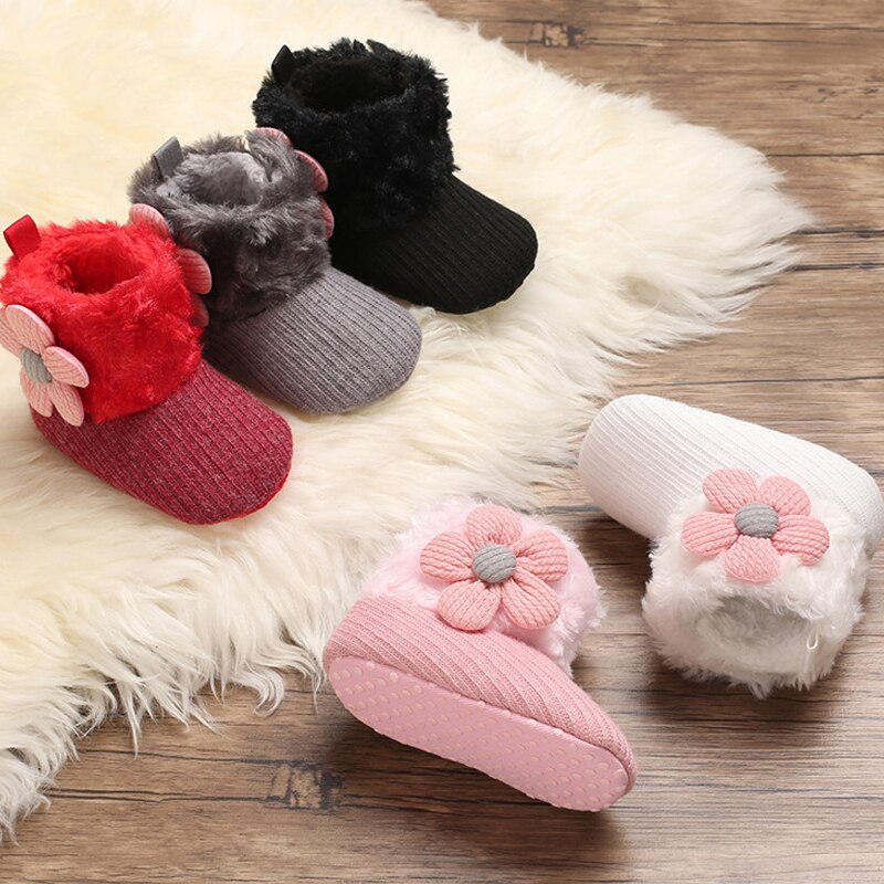 Baby Winter Baumwolle Schuhe für Mädchen gepolstert Stiefel Art Runde Kappe Kleinkind Gestrickte Warme Blumen Schnee Stiefeletten Baby Mädchen schuhe