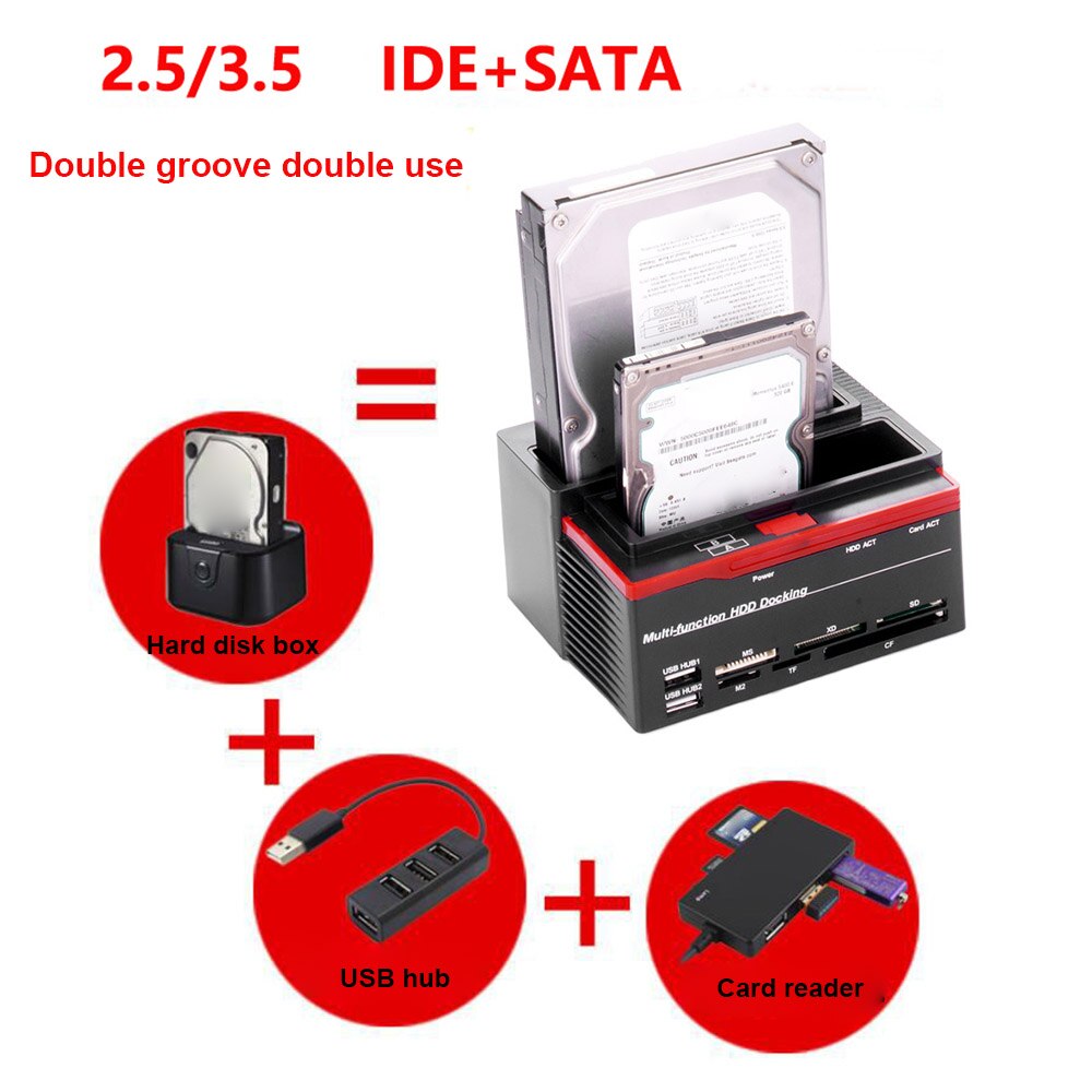 SATA IDE HDD Docking Station Hard Drive Docking Station HDD Enclosure USB 2.0 Hub MS/M2/XD/CF/SD/TF Card Reader