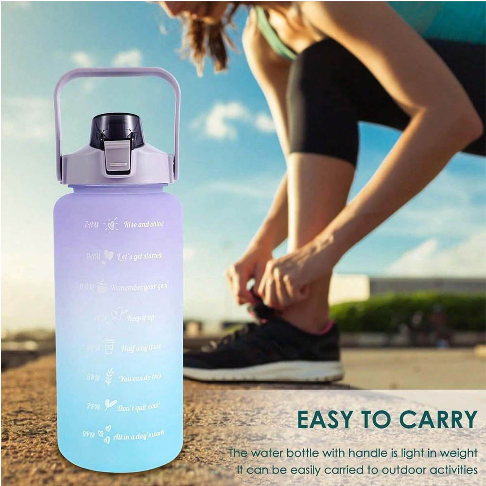 Botella de agua de 2L, botella de agua motivacional con marcador de tiempo y capacidad, taza de agua deportiva sin BPA, Fitness, gimnasio, ejercicio para correr