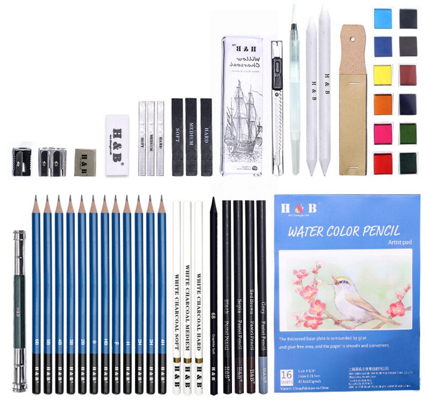 32/48/55pc/set sketch drawing pencil art brush pencil adult kids learning pencils school office supplies easy color