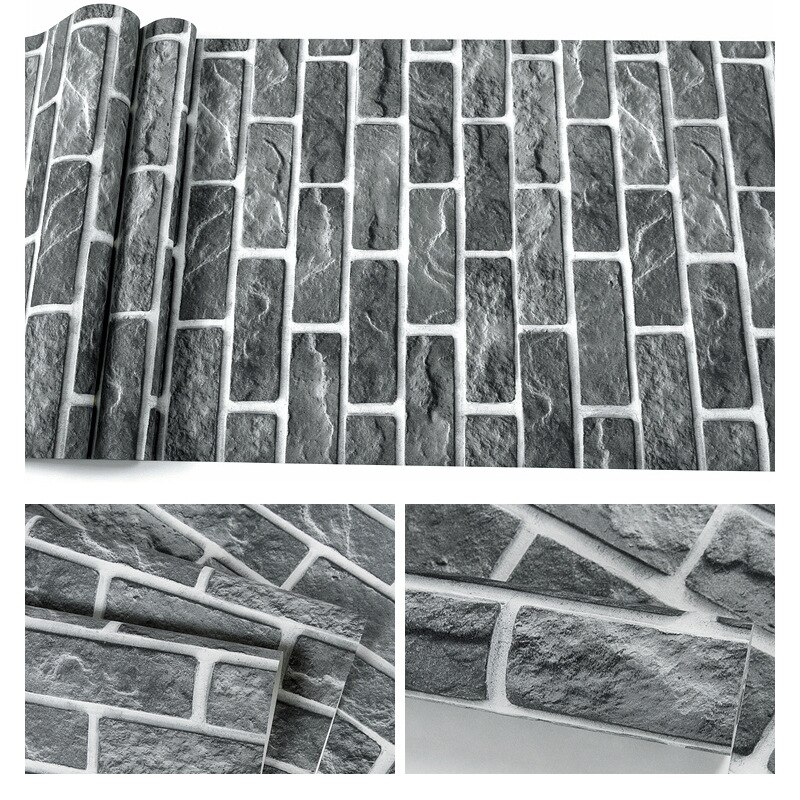 Moderne Steen Pvc Behang Baksteen Behang Roll Voor Woonkamer Tv Achtergrond Home Decor Muurstickers Pvc Decals: licht kaki