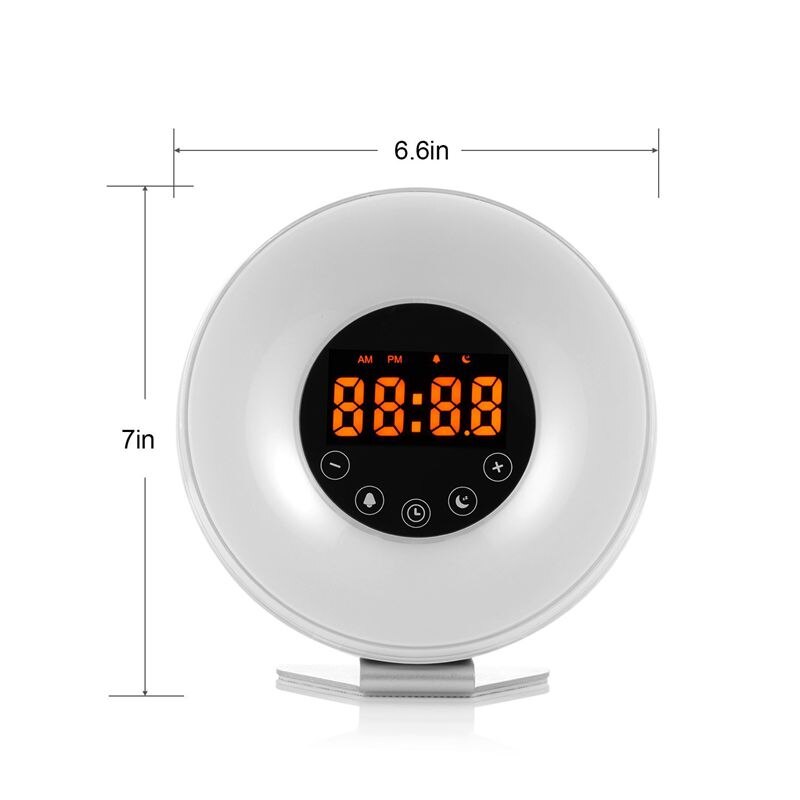 Sunrise Alarm Clock Wake Up Light Digital Clock with 6 Natural Sounds, FM Radio, 7 Color Night Light, Easy Touch Control