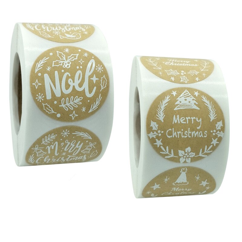 Weihnachten Box 100/500Pcs Runde Etiketten Weihnachten Aufkleber Candy Tasche Blume Box Kuchen Boxen Verpackung Neue jahr Aufkleber