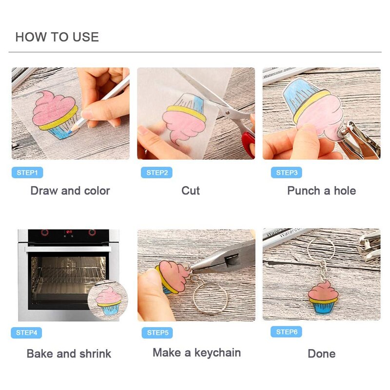 Heat Shrink Plastic Sheet Kit Shrinky Dinks Art Paper Hole Punch Keychains Pencils for Kids Craft Xmas Pendant