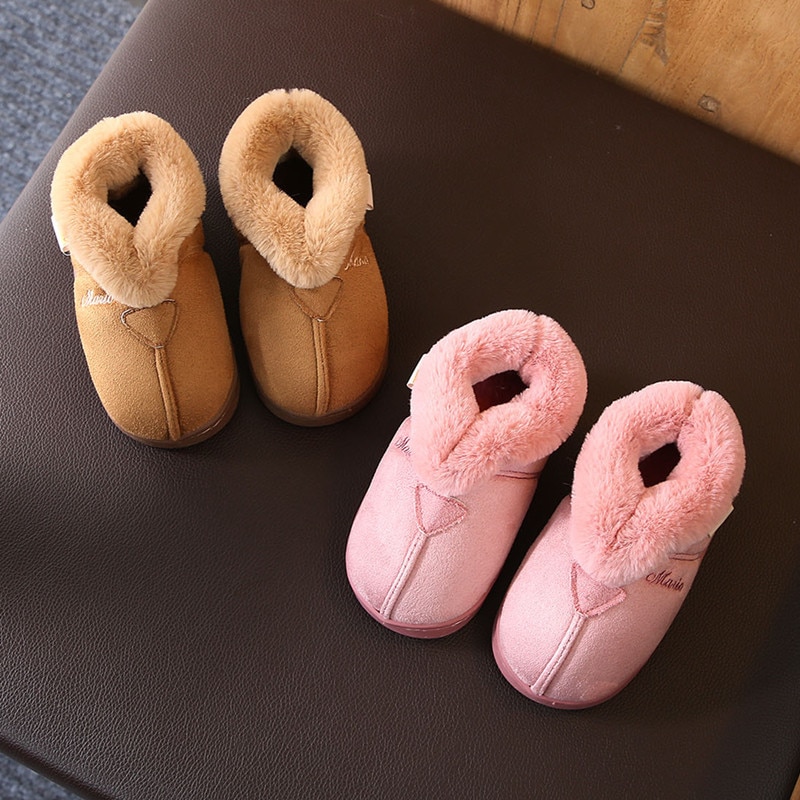 Flickor tofflor inomhus hem tofflor vinter barn bomullsskor mocka varma halkfria bomullstofflor barn pojkar varma skor