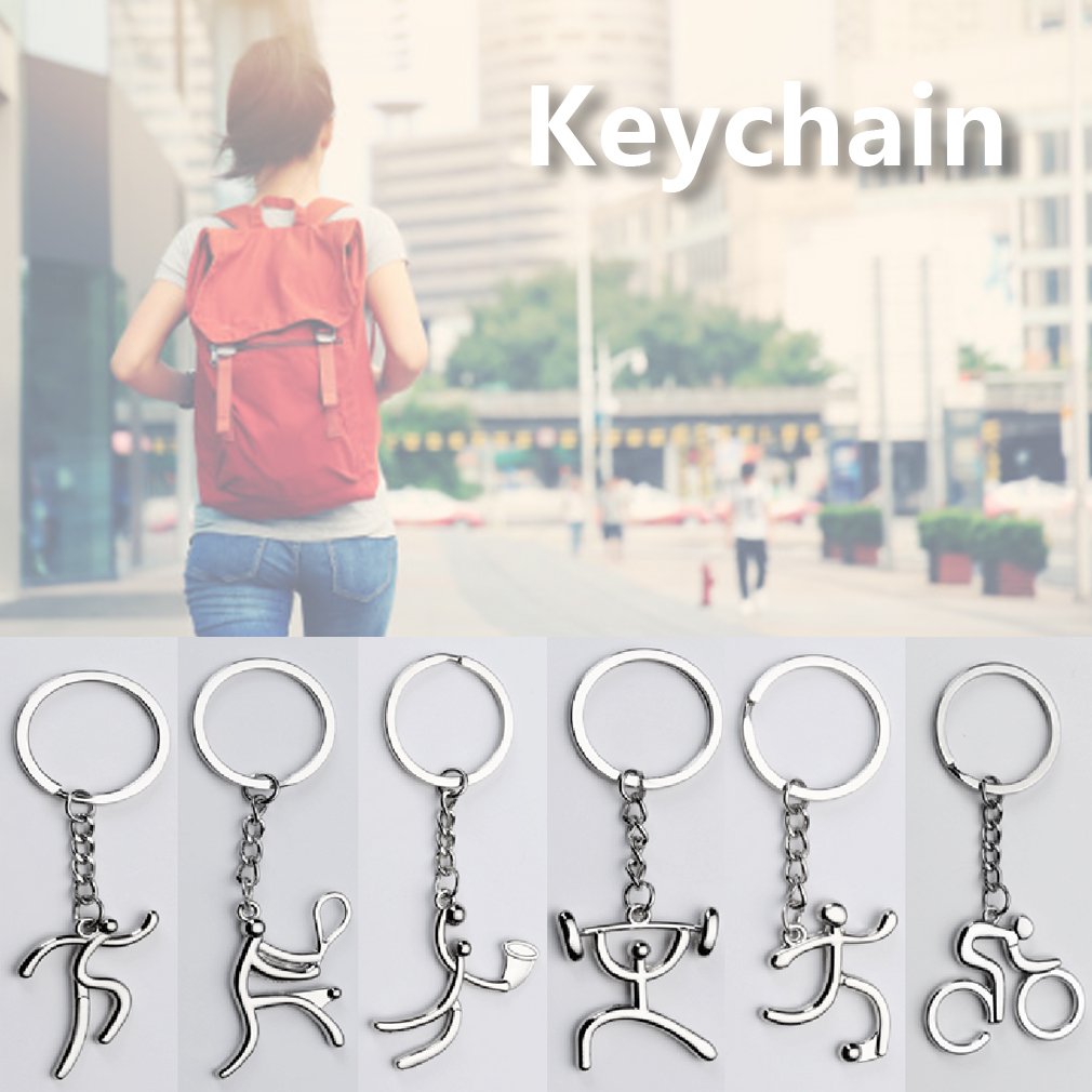 Sports Logo Key Chain Bike Running Weightlifting Football Basketball Keychain Chain Ring Decor Accessories