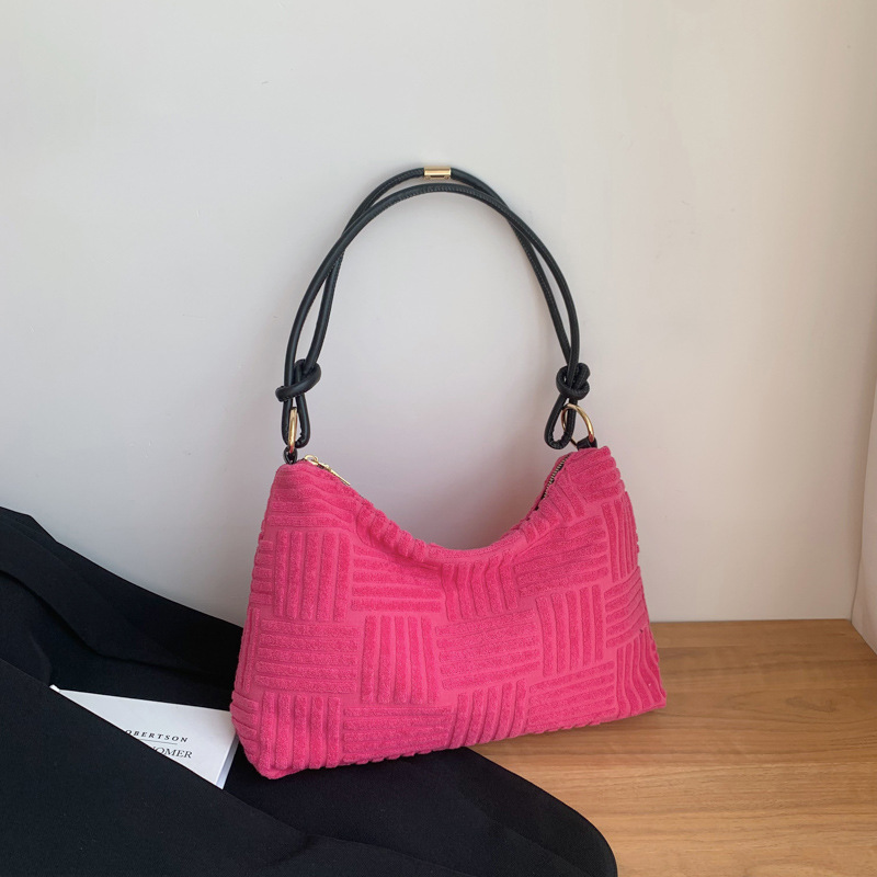 Winter Groen/Rose Ins Elegante Grote Hobo Tassen Vrouwen Katoen Comfy Soft Schoudertassen: Rose