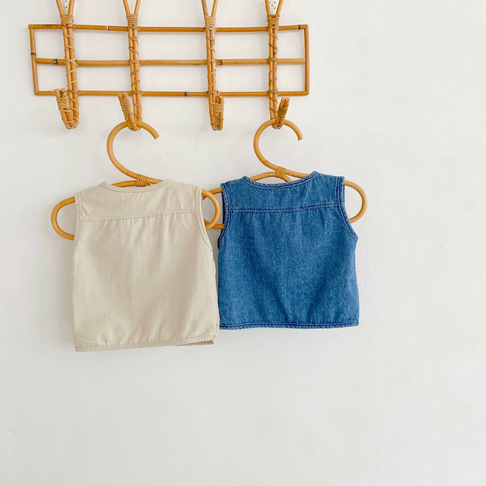 2021 autunno New Baby Boy Denim Coat gilet senza maniche giacca di jeans per ragazze con Cardigan per ragazzi a doppia tasca