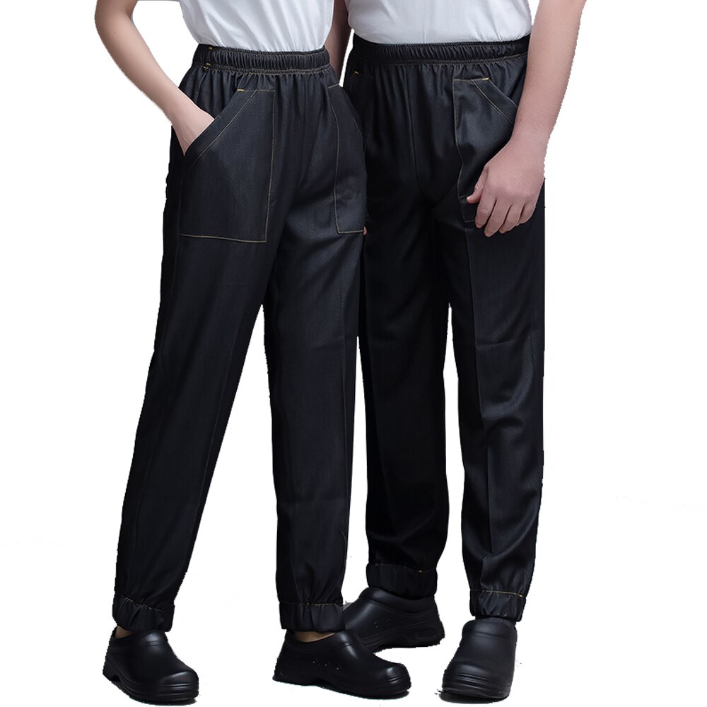 Elastic Waist Chef Pants Stretch Denim Fabric Cook Work Pants Bakery Barber Trousers Food Service Catering Hotel Kitchen Uniform
