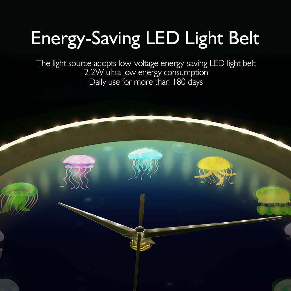 Colorful Printed Jellyfish Wall Clock with LED Illumination Sea Jellies Sound Control Smart Watch Marine Animals Nursery Light