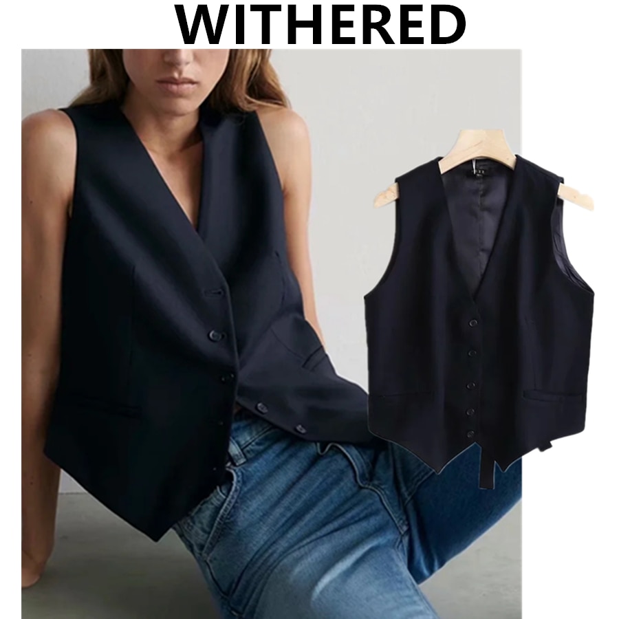 Gilet pour femme de bureau délavé style anglais, à la et simple