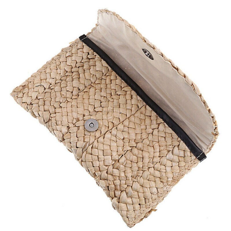 Vrouwen Boho Stro Gebreide Clutch Gevlochten Handtas Zomer Strandtas Portemonnee Houder