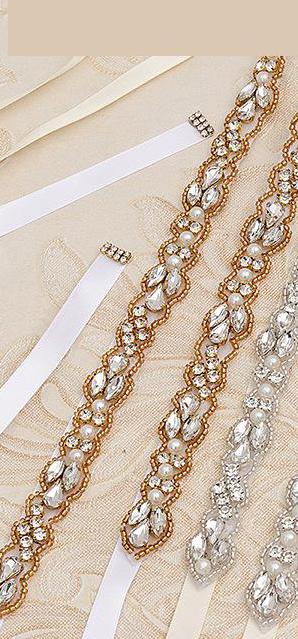 Kristallen riem, trouwriemen, bling bling, luxe strass riem, parel riem, jurk accessoires: Goud