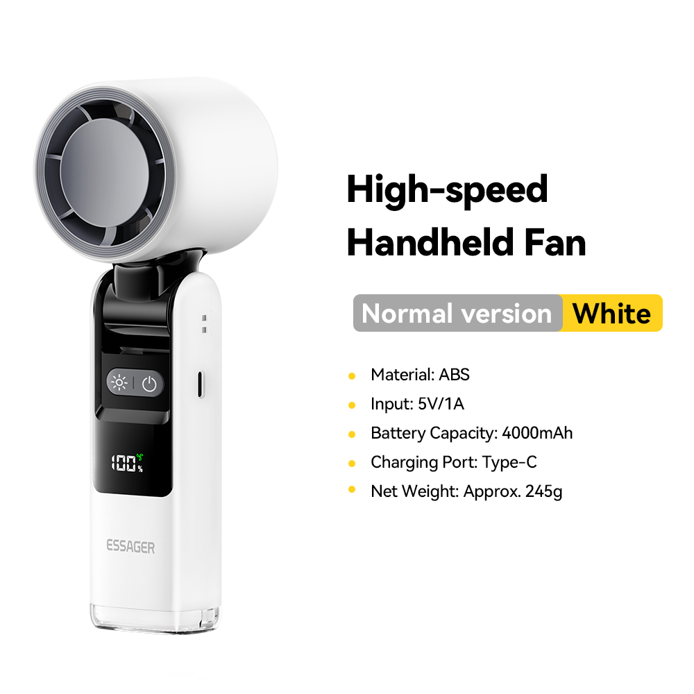 Essager Portable Handheld Turbo Fan 100 High Speed Foldable Fan Handheld Adjustable USB C Rechargeable Fan with Display Screen: Orange