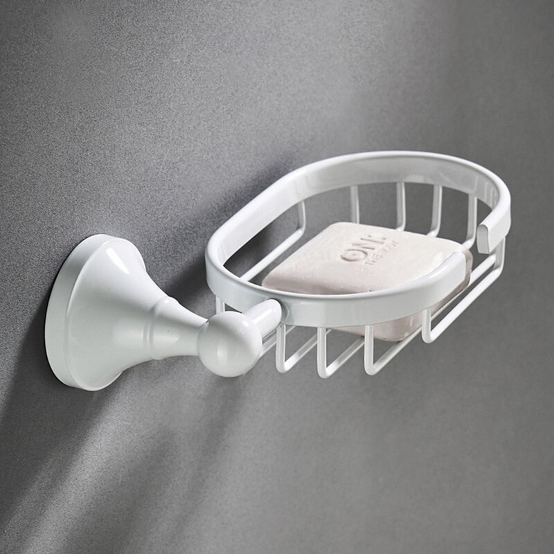 Ensemble d&#39;accessoires de salle de bain en laiton blanc, porte-savon de douche, porte-sèche-cheveux, porte-peignoir, brosse de toilette, porte-rouleau: soap basket