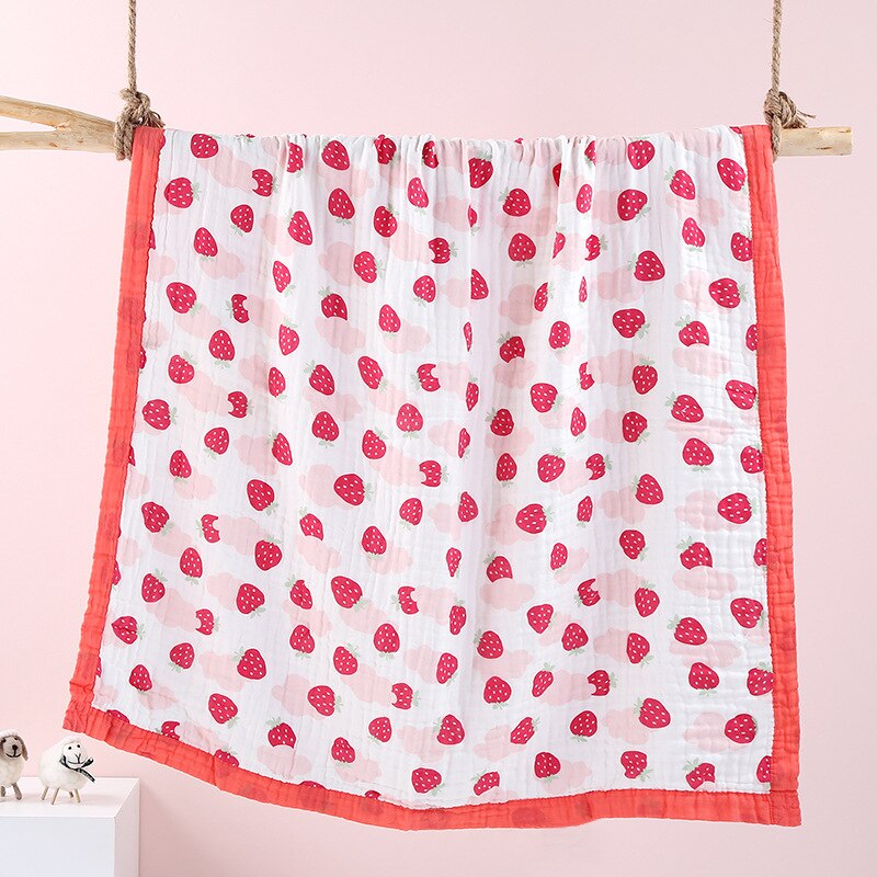 110*110cm Baby Decke 6 Schichten Super Weiche Baumwolle Musselin Decke Wickeln Atmungsaktive Kleinkind freundlicher freundlicher Baby Decke Blick: Erdbeere rot