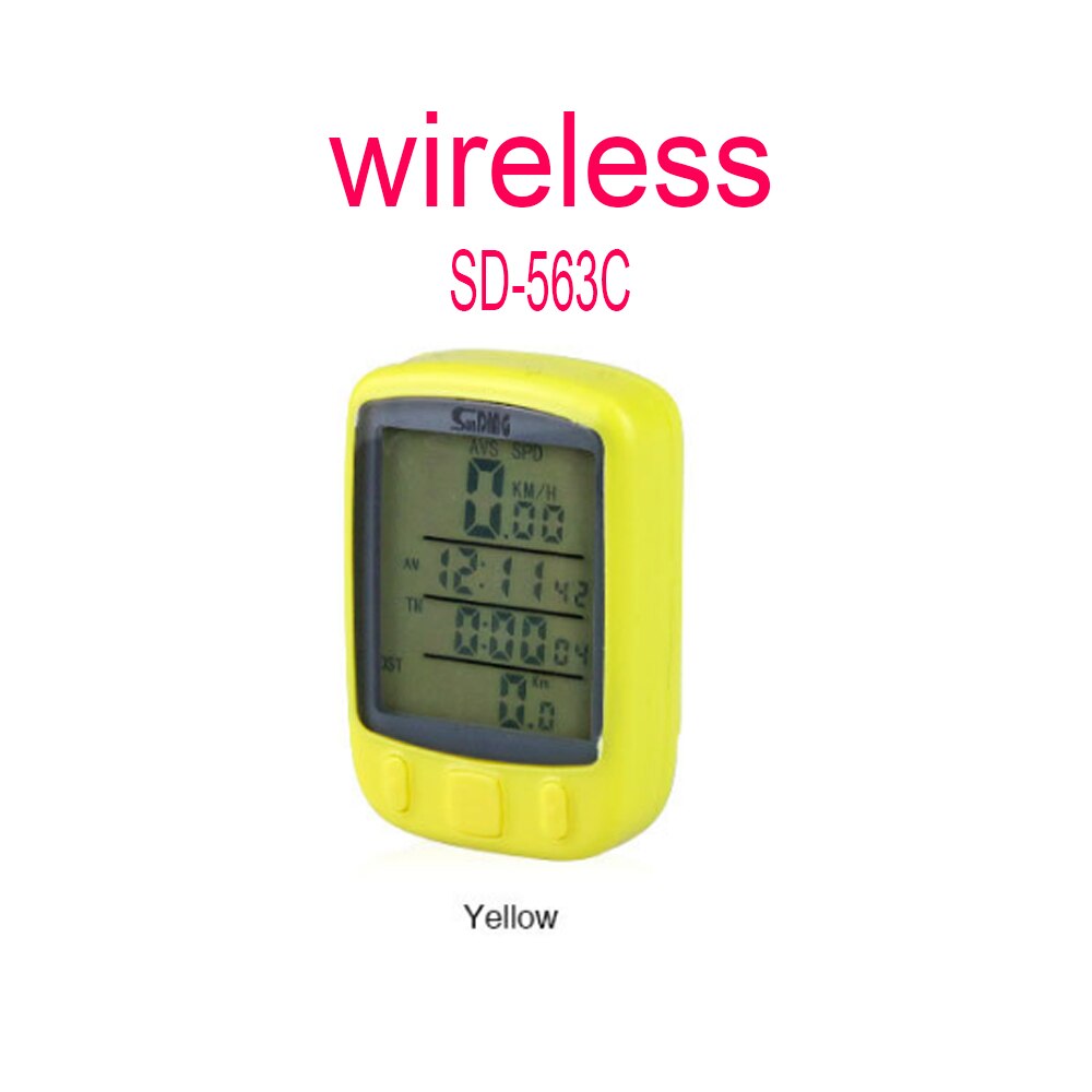 Sunding Road Bike Mountain Bike Stopwatch 563AC Bicycle Speed Meter Paper English Cable Wireless Night Light Mileage Speedometer: wireless 563C Yellow