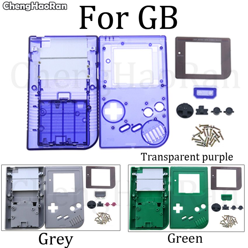 Chenghaoran replacement case for game boy classic games, plastic shell cover for nintendo gb console, housing for gb case with button: Transparent purple