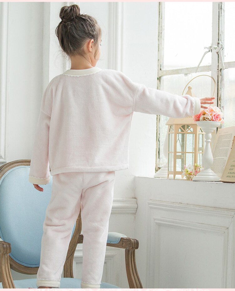Syksytalvi lasten tyttöjen lolita pinkit flanelliset pyjamasetit.pitsiset topit+housut.vintage taaperolasten pyjamasetti.sleep loungevaatteet
