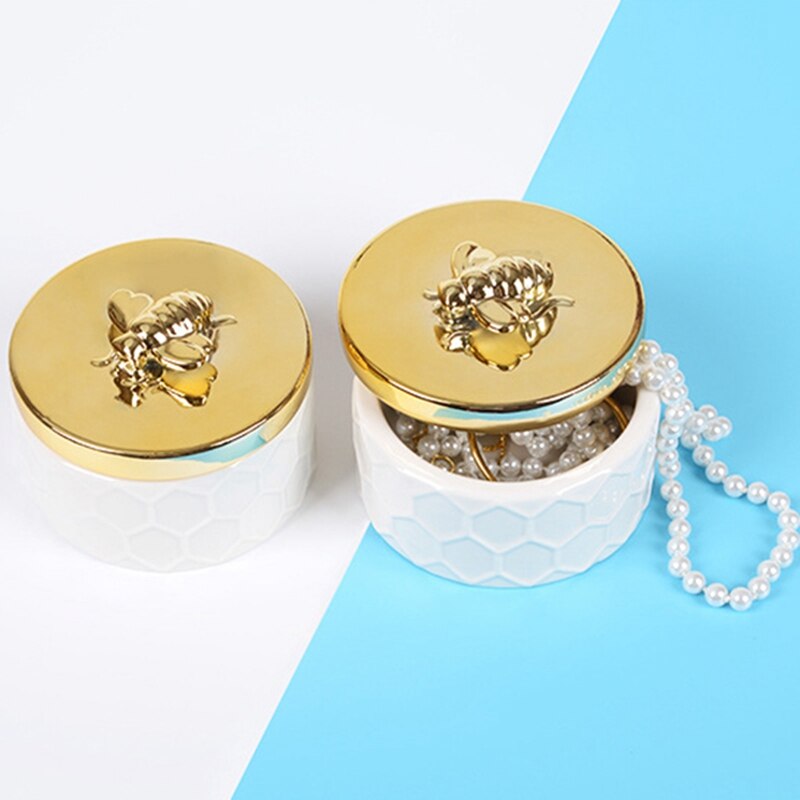 Abeille boîte à bijoux doré céramique bijoux réservoir de rangement avec couvercle S & géométrie verre jardin boîte à bijoux boîte de rangement