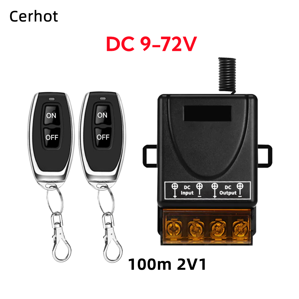 Cerhot interrupteur sans fil télécommande 30A 12V 24V 48V 72V voiture moto Circuit Modification équipement lumières interrupteur pompe à eau: Black