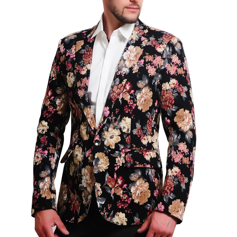 PLYHUNY Mens Floral Blazer 100% Cotton Flower Print Blazers For Men Large Size Slim Fit Blazer Men Costume Homme Men Blazer