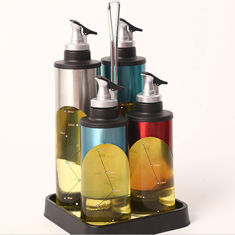 380/650ml Glass Oil Bottle Cooking Seasoning Sauce Storage Bottle Olive Oil Vinegar Dispenser Pouring Spouts Kitchen Accessories