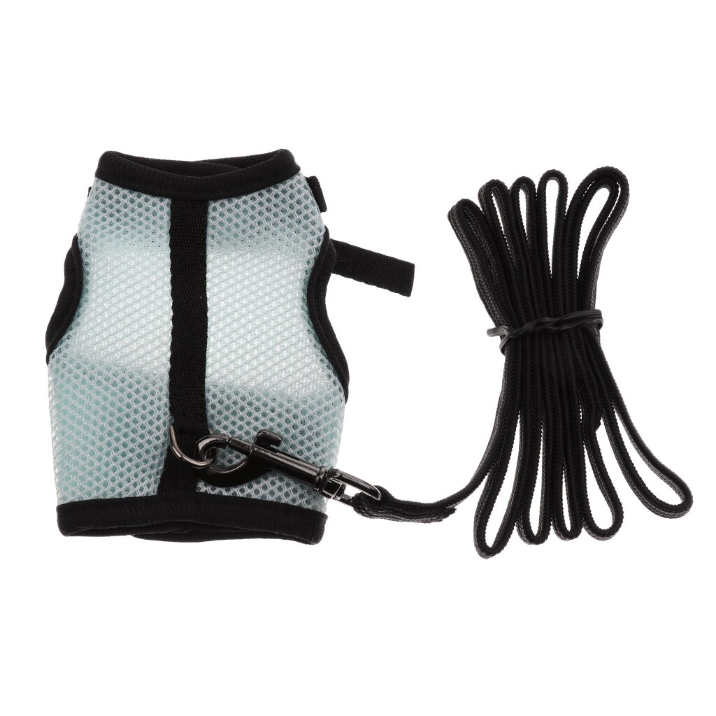 Regulowane i oddychające siatkowe fretki dla zwierząt króliki królik uprząż zestaw ze smyczą: niebieski S