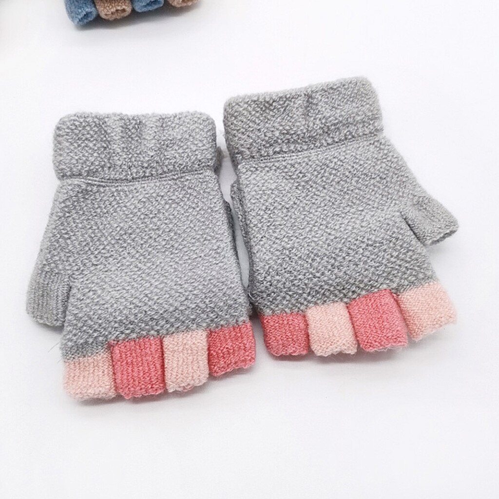 Baby Winter Handschoenen Kinderen Meisje Jongen Half Vinger Convertible Flip Top Cover Handschoenen Dier Warm Kinderen Gebreide Wanten # P4