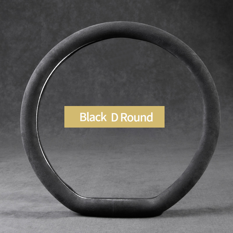 Auto Stuurhoes, Ultra-Dunne, Antislip, D-Vormige Ronde, Ademend, suede Cover Voor Alle Seizoenen Interieur Onderdelen: balck D shape